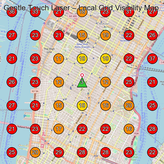 Gentle Touch Laser GeoGrid visibility map for Laser Hair Removal Service in New York